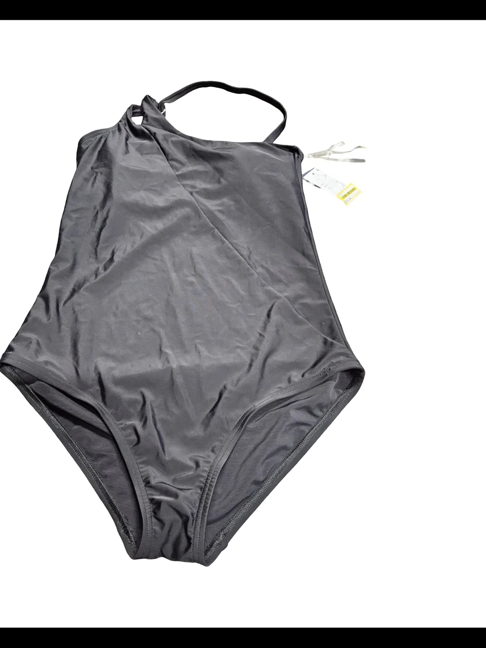 NWT Size Med 10/12  Lands' End Black One-Shoulder One-Piece Swimsuit